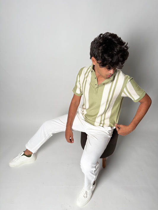 Striped Collar T-Shirt - Mint Green