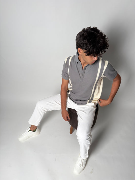 Striped Collar T-Shirt - Grey