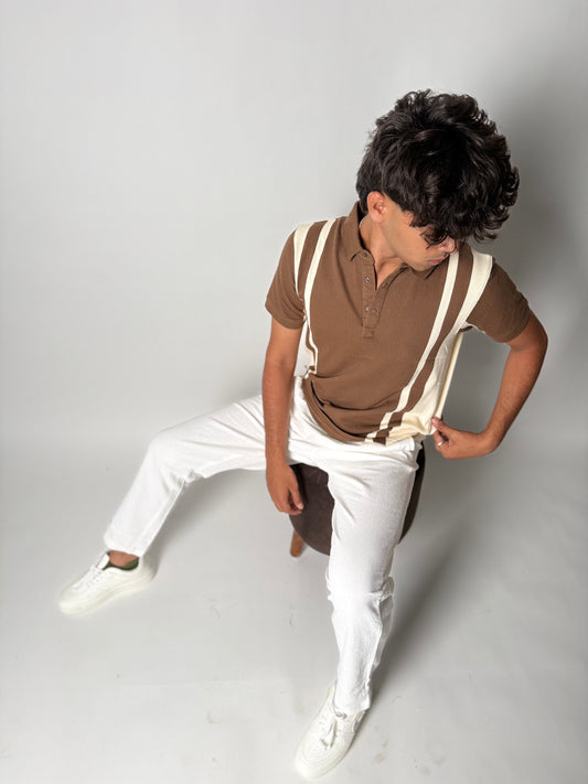 Striped Collar T-Shirt - Brown