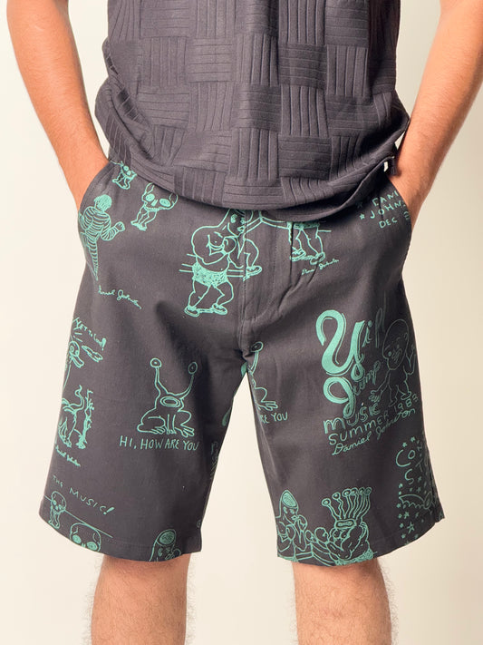 Cotton Shorts - Printed Black