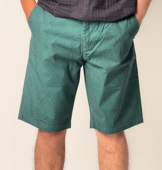 Cotton Shorts - Floral Printed Green