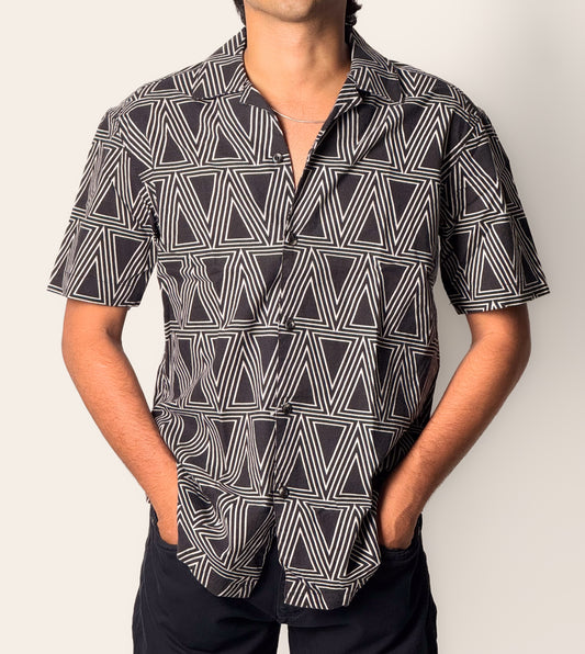 Printed Casual Shirt - Half Sleeve - Black