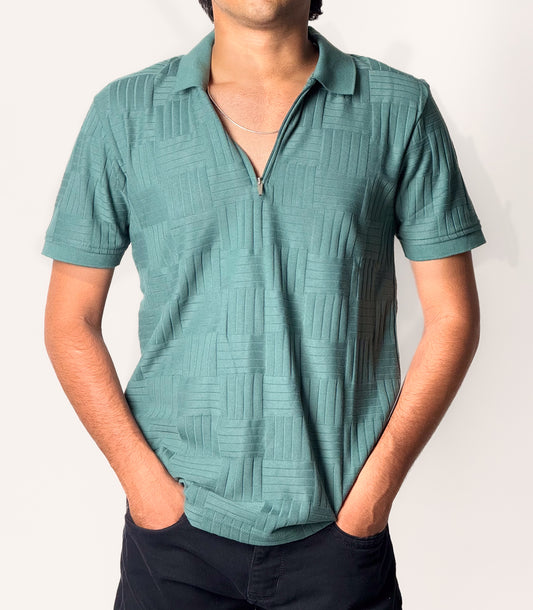 Patterned Collar T-Shirt - Dusky Green