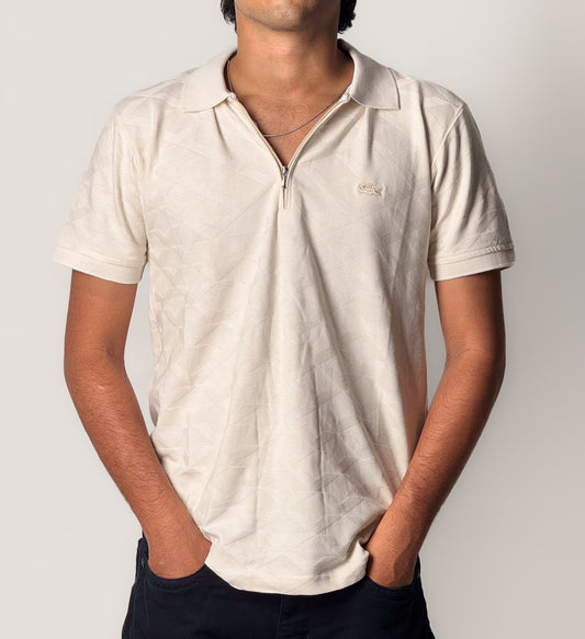 Patterned Collar T-Shirt - Beige