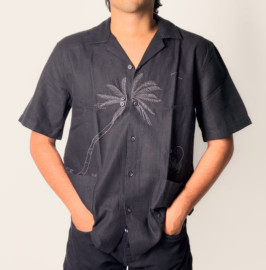 Printed Casual Shirt - Half Sleeve - Black