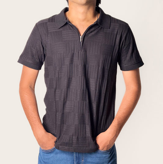Patterned Collar T-Shirt - Black