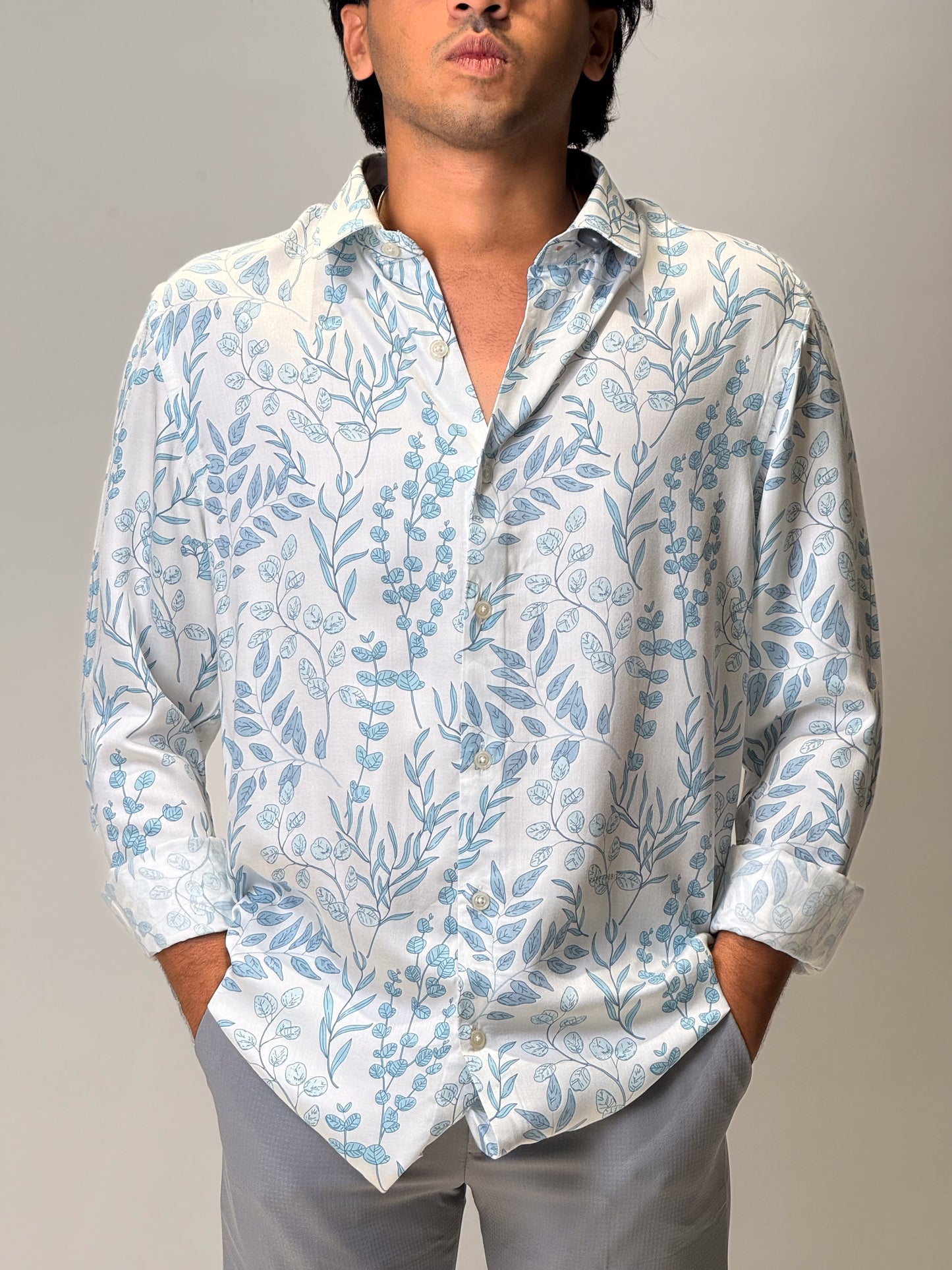 Printed Shirt White with Blue floral