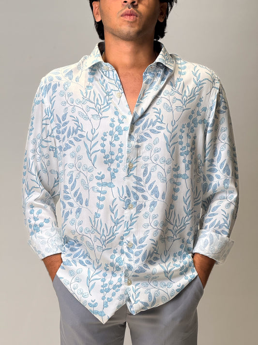 Printed Shirt White with Blue floral