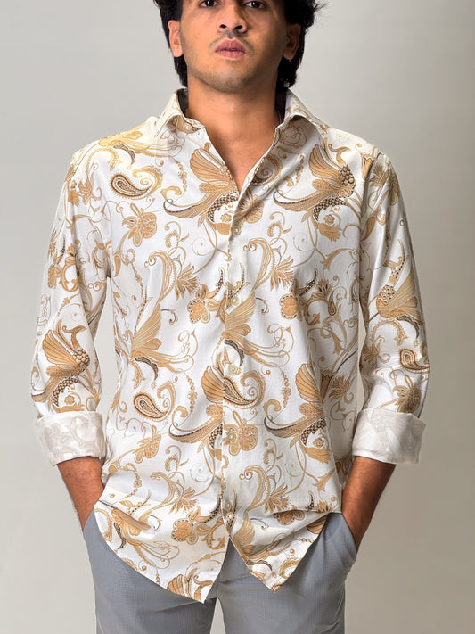 Printed Shirt White with Golden floral